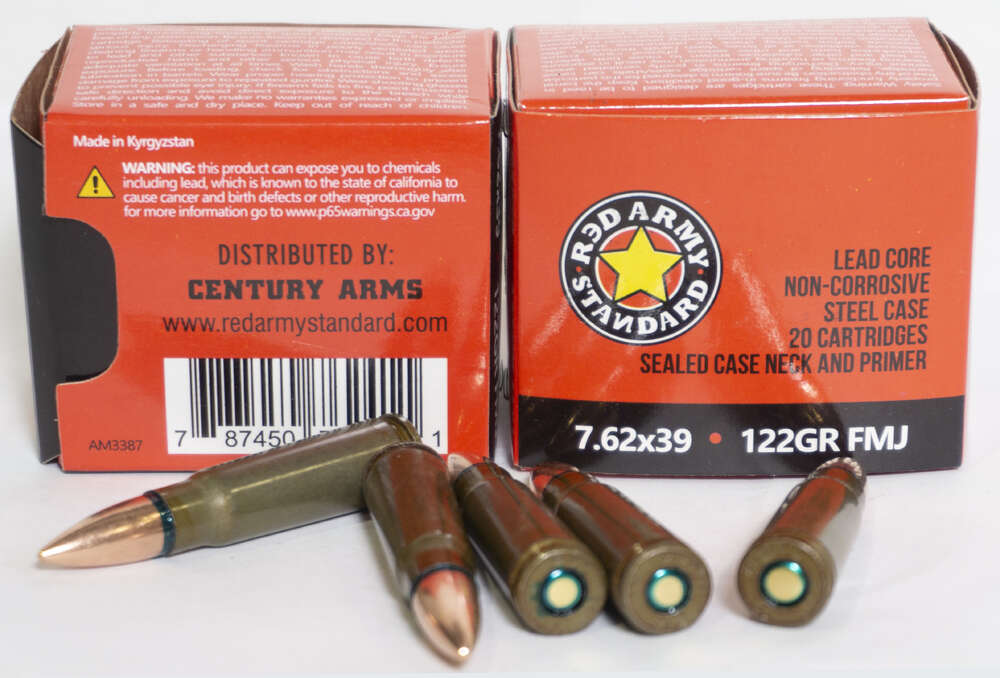 Ammunition Century Arms ZPAP M70 7.62x39mm CENT AMMO RED ARMY STD 7.62X39 FMJ 122GR 1000RD • Model: ZPAP M70